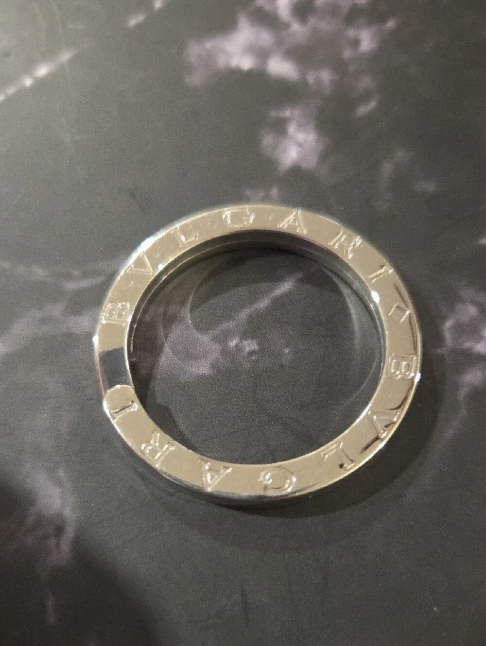 Bulgari Polished Sterling Silver Round Logo Keyring
